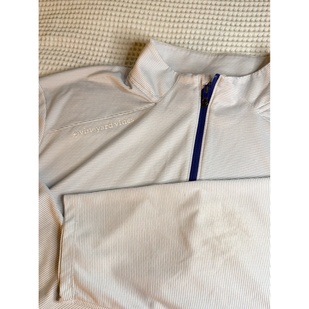 Vineyard Vines Quarter Zip Mens 4XT White Blue Striped OTG Sankaty Pullover